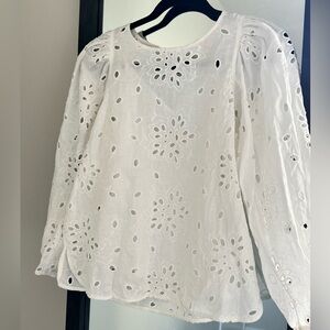 Rebecca Taylor Open Back White Linen Eyelet Blouse